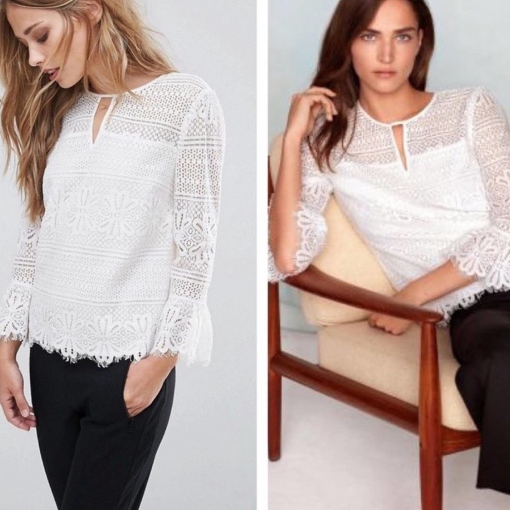 Whistles Marylou Lace Long Sleeve Top Ruffled
Sleeves White Size 4 B